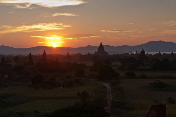 Pagodas Old Bagan Sunset Myanmar — Stock Photo, Image