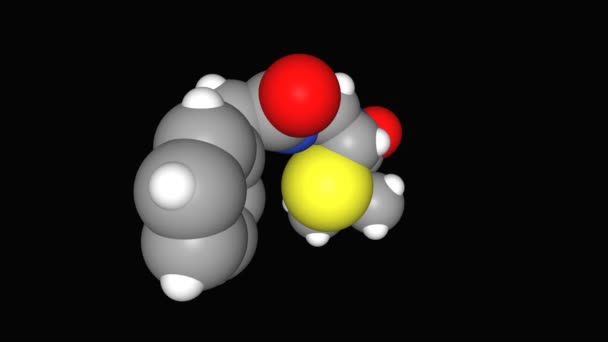 抗生物質ペニシリンGの動的3Dモデル 空間充填モデル 黒の背景 — ストック動画