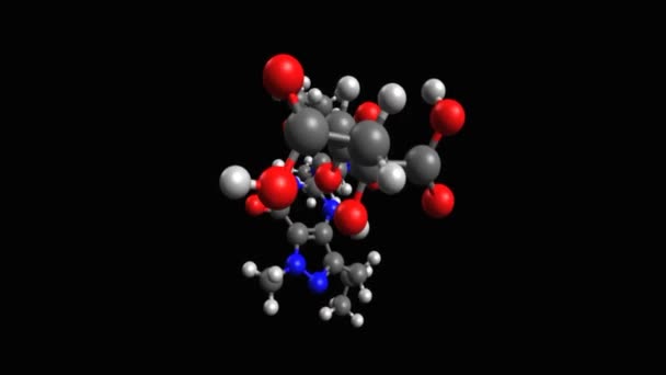 シルデナフィルクエン酸のアニメーション3Dモデル 勃起不全および肺動脈性高血圧の治療に使用される薬 ボール スティックモデル 黒の背景 — ストック動画