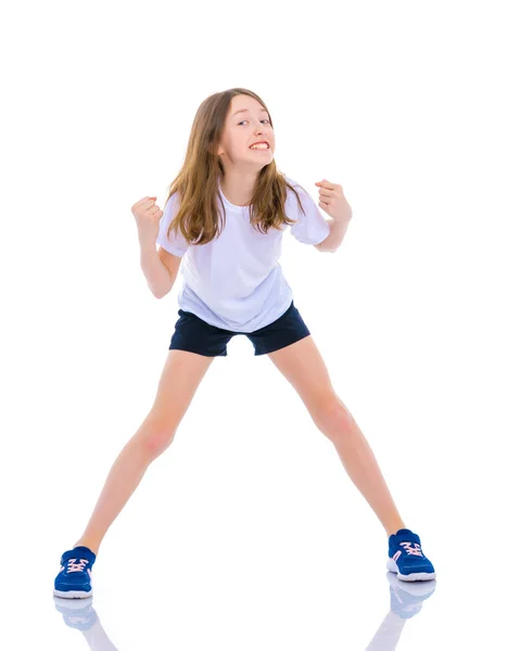 Girl gymnast jumping. — Stock Photo, Image