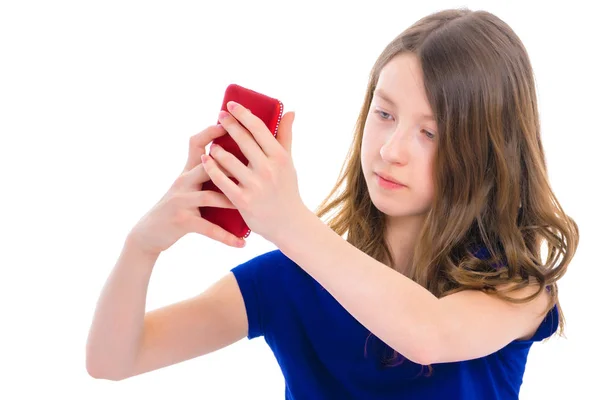 Schattig klein meisje maken selfie — Stockfoto