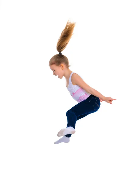 女孩体操运动员跳跃. — 图库照片