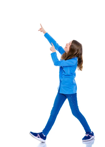 Little girl points with a finger — Stock Photo, Image