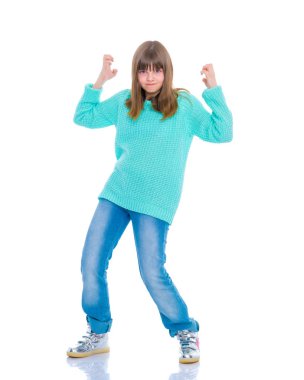 Küçük kız gesticulating.