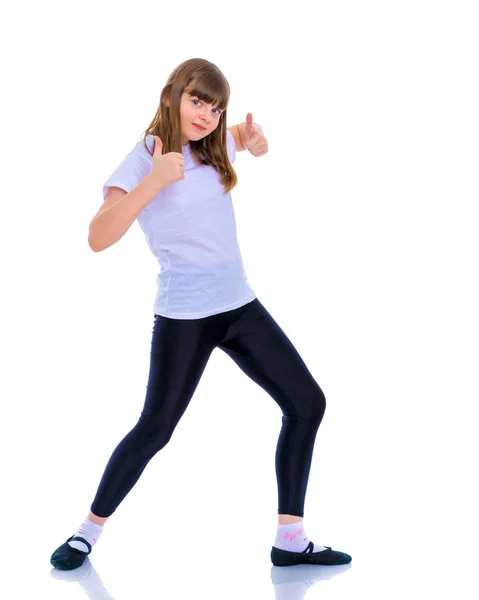 Girl teenager holds a thumb up — Stock Photo, Image