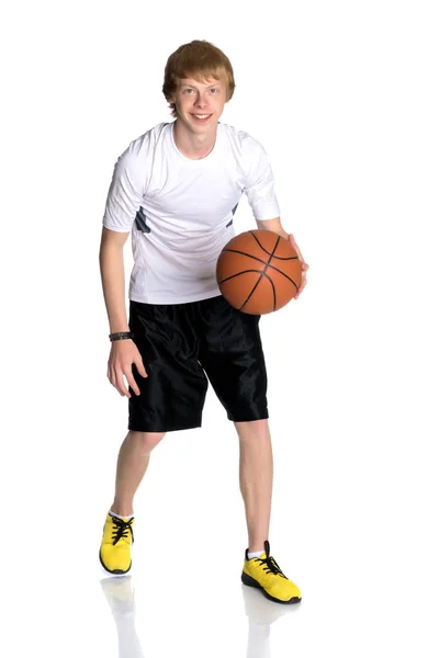 Bien hecho chico con una pelota de baloncesto — Foto de Stock