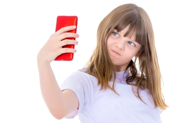 Sevimli küçük kız selfie yapma — Stok fotoğraf