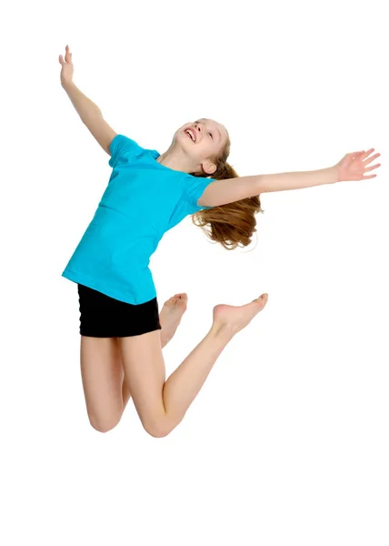 Girl gymnast jumping. — Stock Photo, Image