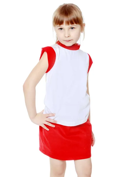 드레스를 입은 유행하는 어린 소녀 — 스톡 사진