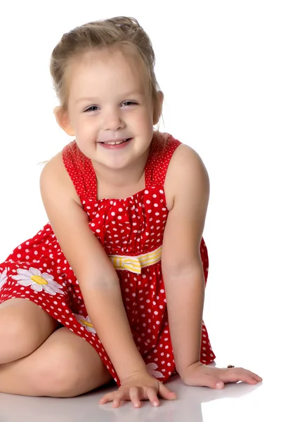 Модна маленька дівчинка в сукні — стокове фото