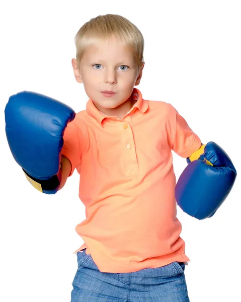 Μικρό αγόρι σε γάντια του μποξ. — Φωτογραφία Αρχείου