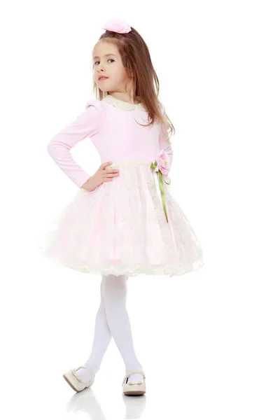 Elegancki mały dziewczyna w różowej sukience. — Zdjęcie stockowe
