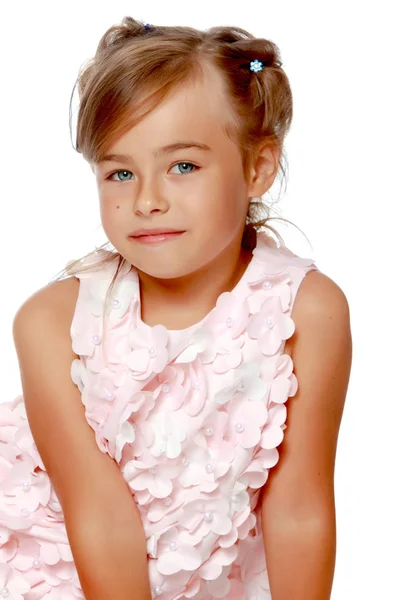 Fashionable gadis kecil dalam gaun — Stok Foto