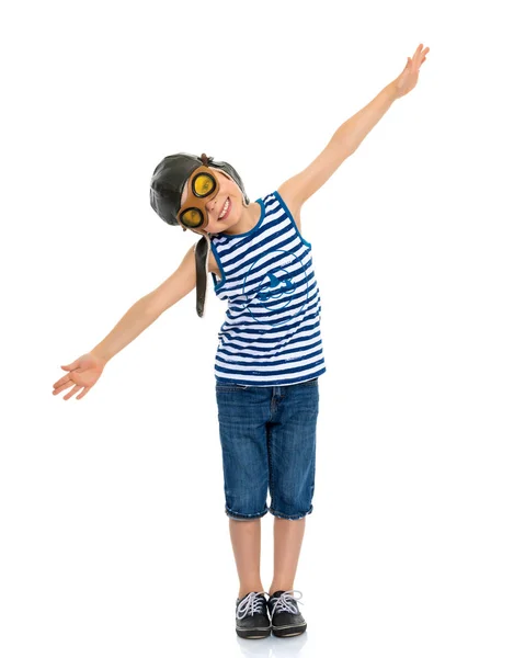 Cute little boy in helmet pilot. — Stock Photo, Image