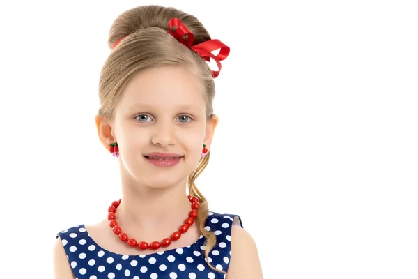 Güzel Küçük Bir Kız Güzellik Moda Kavramı Mutlu Çocukluk Beyaz — Stok fotoğraf