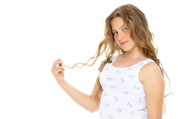 Egy iskola lány hosszú haj. — Stock Fotó