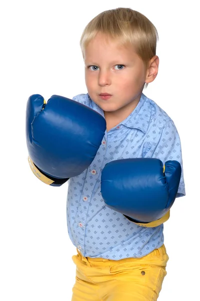 Kleine jongen in bokshandschoenen. — Stockfoto