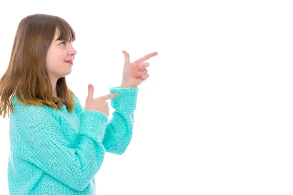 Dospívající dívka drží palec — Stock fotografie