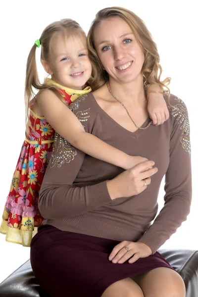 Mother and little daughter gently embrace — Stock Photo, Image