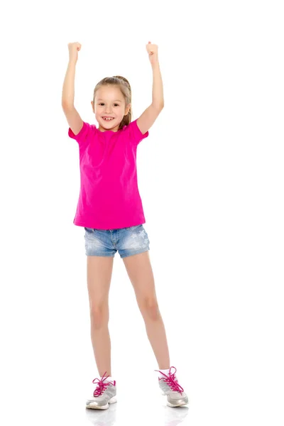 Little girl holding her thumb up — Stock Photo, Image