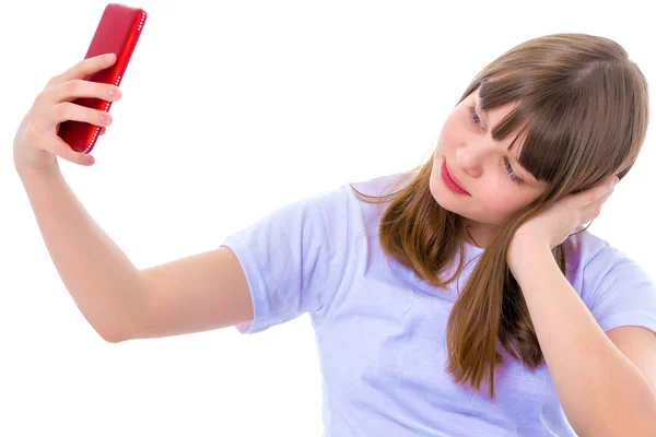 Schattig klein meisje maken selfie — Stockfoto