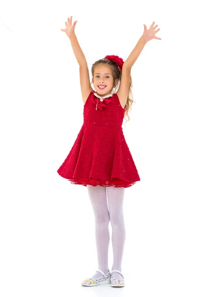 Joyful girl with arms raised. — Stock Photo, Image