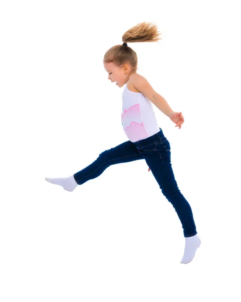 Girl gymnast jumping. — Stock Photo, Image