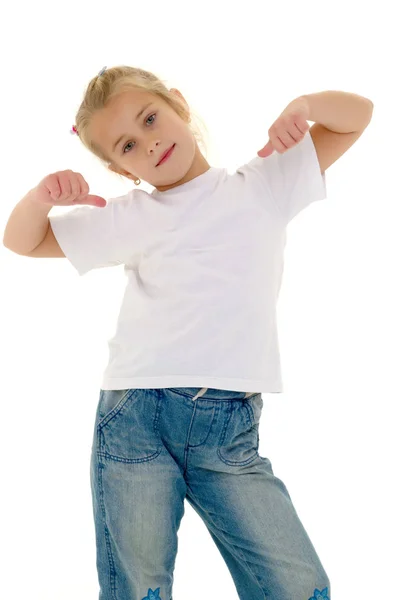 Little girl in a white T-shirt. — Stock Photo, Image