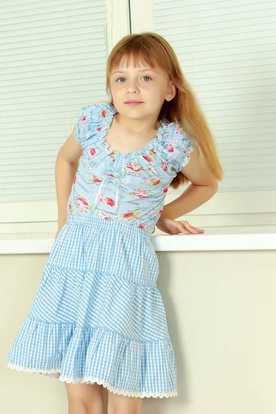 Beautiful Little Girl Short Denim Dress Stock Photo 1314750125