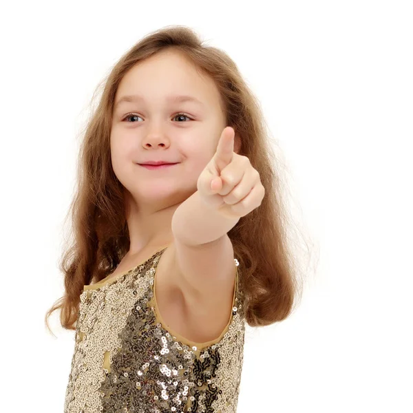 Little girl is showing a finger — Stock Photo, Image