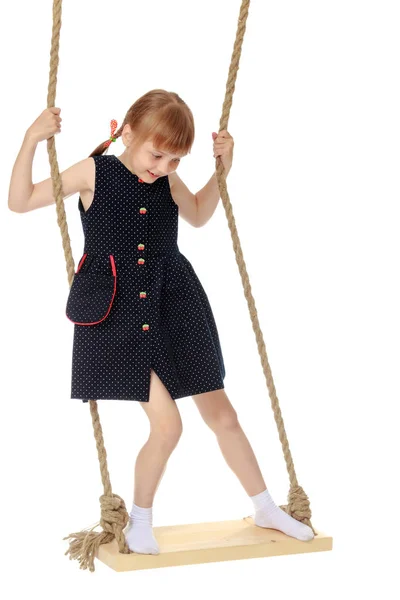 Beautiful Little Girl Swinging Swing Concept Family Happiness Child Development — Stock Photo, Image