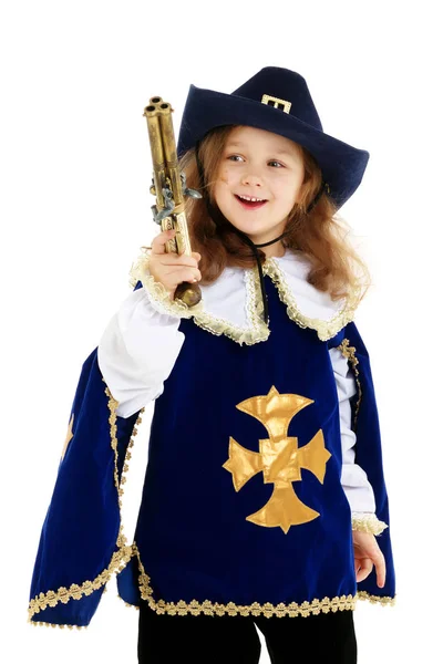 Little girl in a musketeer costume. — Stock Photo, Image