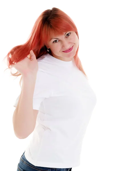 Red-haired young woman in the studio — Stock Photo, Image