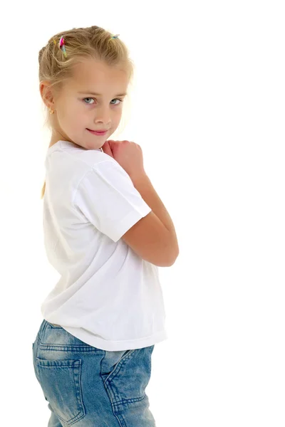 Little girl with a white t-shirt for advertising. Royalty Free Stock Photos