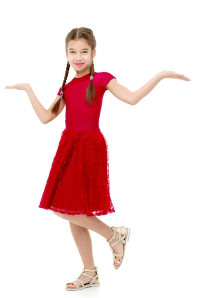 Una bambina allegra sta ballando . — Foto Stock