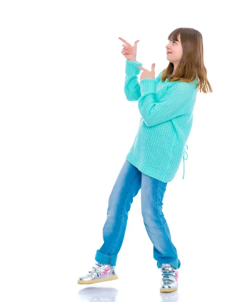 Menina adolescente segura um polegar para cima — Fotografia de Stock