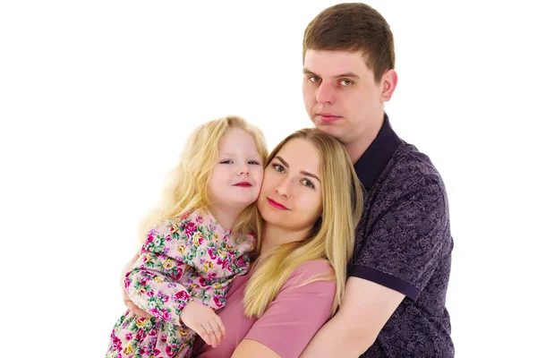 Casal de família em um fundo preto. Retrato de estúdio . — Fotografia de Stock