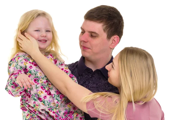 Family couple on a black background. Studio portrait. — Stock Photo, Image