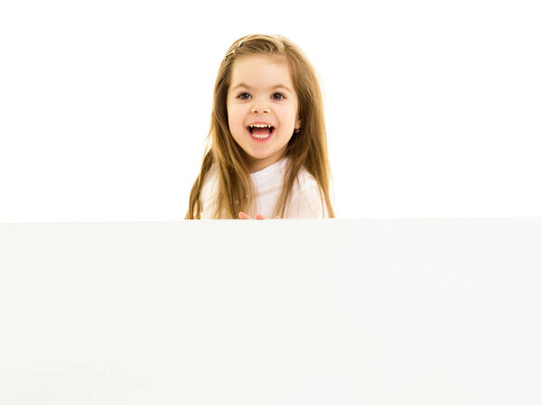 The little girl screams.Isolated on white background.