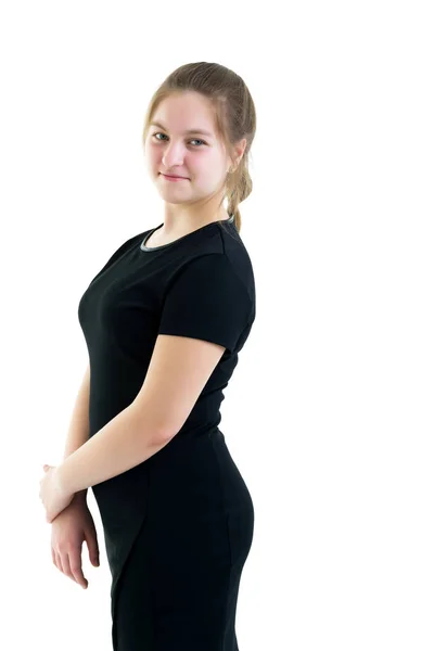 Schoolgirl portrait of teenage girl close-up. Isolated on white — Stock Photo, Image