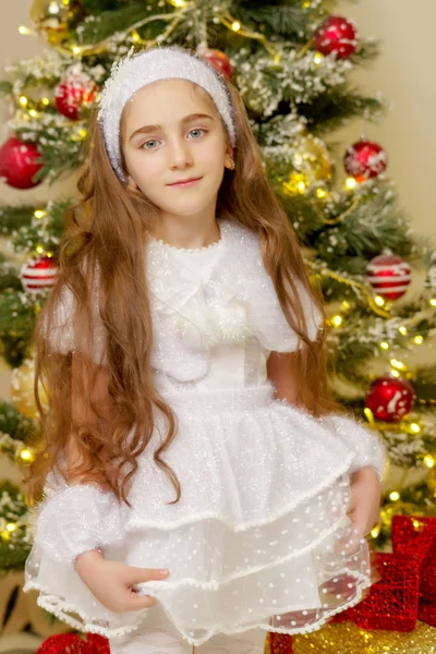 クリスマスの木の近くの美しい少女. — ストック写真