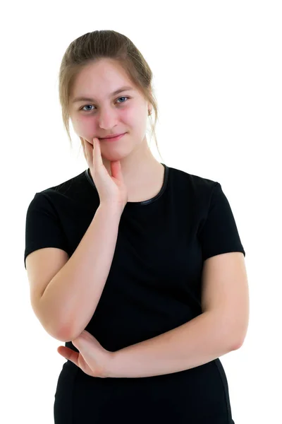 Portrait d'écolière d'adolescente en gros plan. Isolé sur blanc — Photo