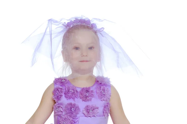 Little girl in purple dress. — Stock Photo, Image