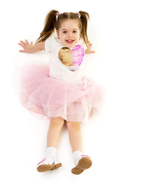 Beautiful little girl view from above. — Stock Photo, Image