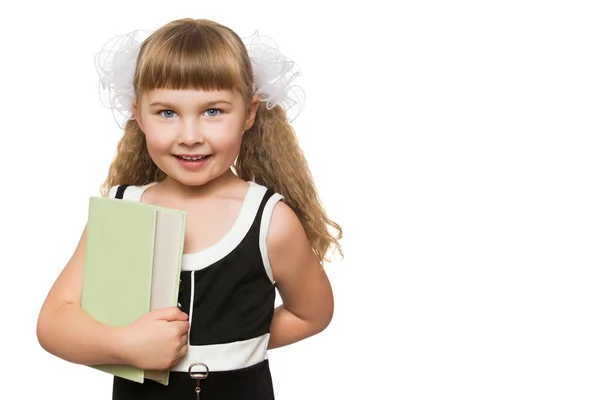 Petite fille avec un livre.Isolé sur fond blanc — Photo