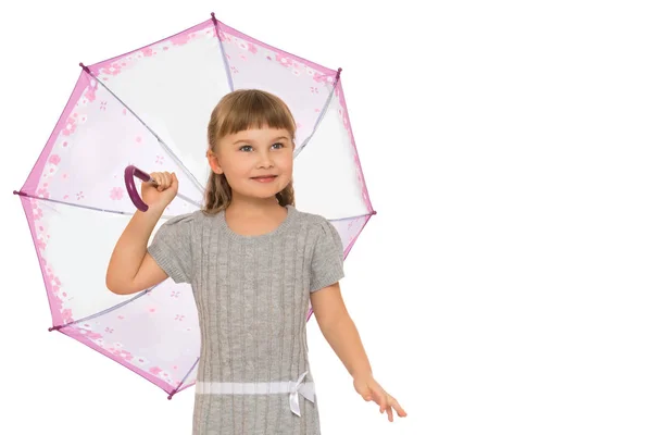 Bambina sotto un ombrello. Stile concettuale e moda. Isolato — Foto Stock
