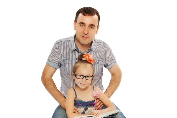 Dad hugging daughter. Isolated on white background — Stock Photo, Image