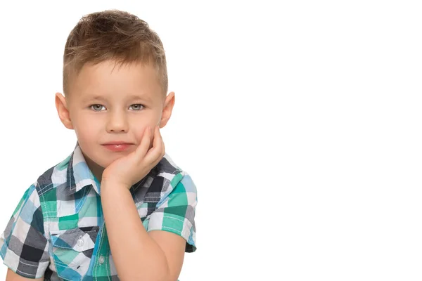 Il bambino si chiedeva. Isolato su sfondo bianco . — Foto Stock