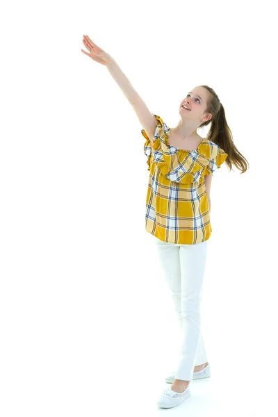 Schoolgirl, teenager girl studio photo in full growth. Isolated — Stock Photo, Image