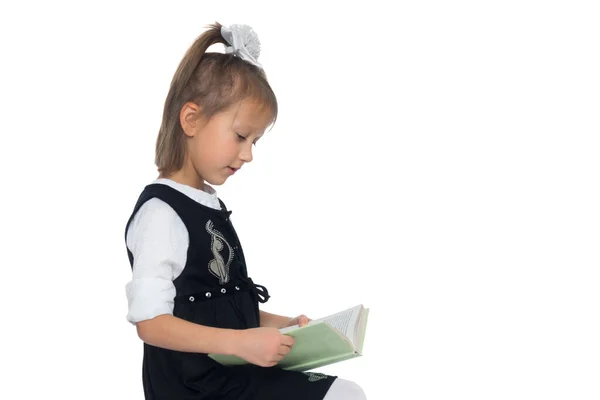 Маленька дівчинка з книгою. Ізольована на білому тлі — стокове фото